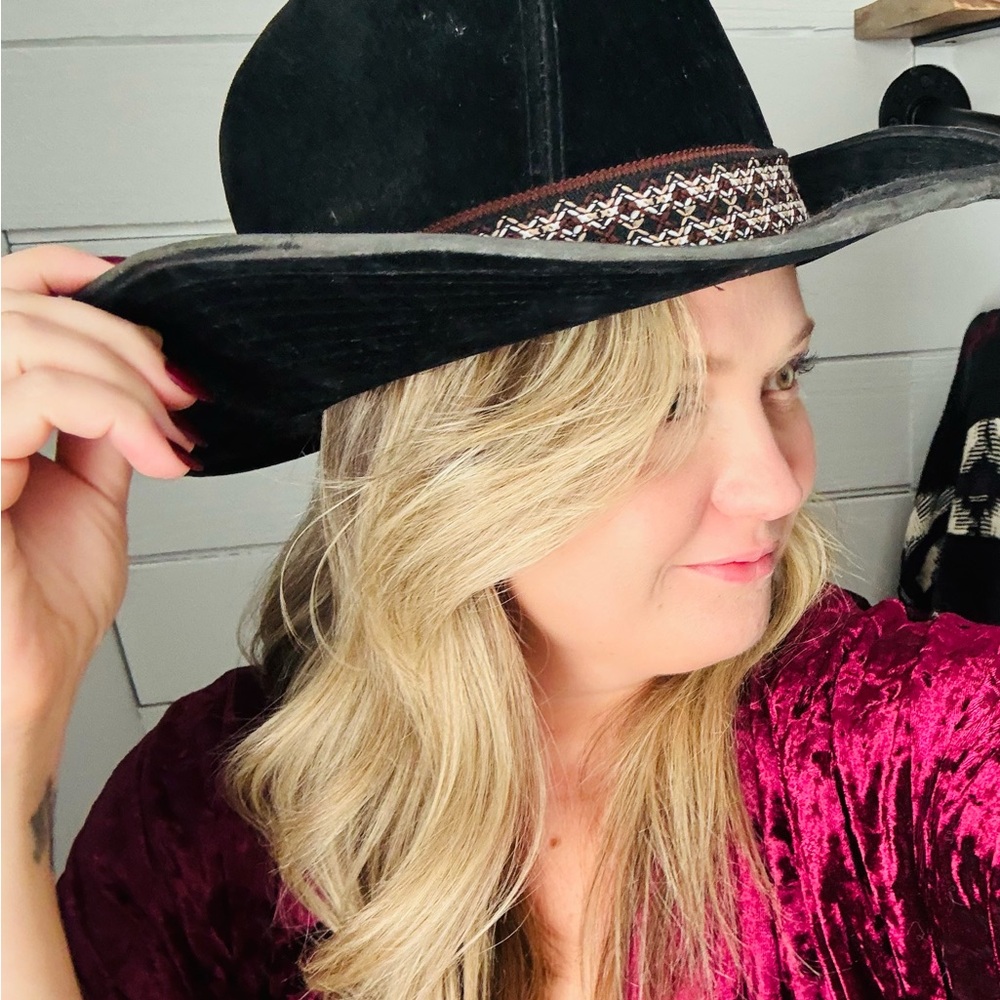 Western Vintage Black Boho Arizona Velour Hat